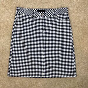 Talbots Womens Gingham Check A Line Skirt Size 2 Blue White Casual Career